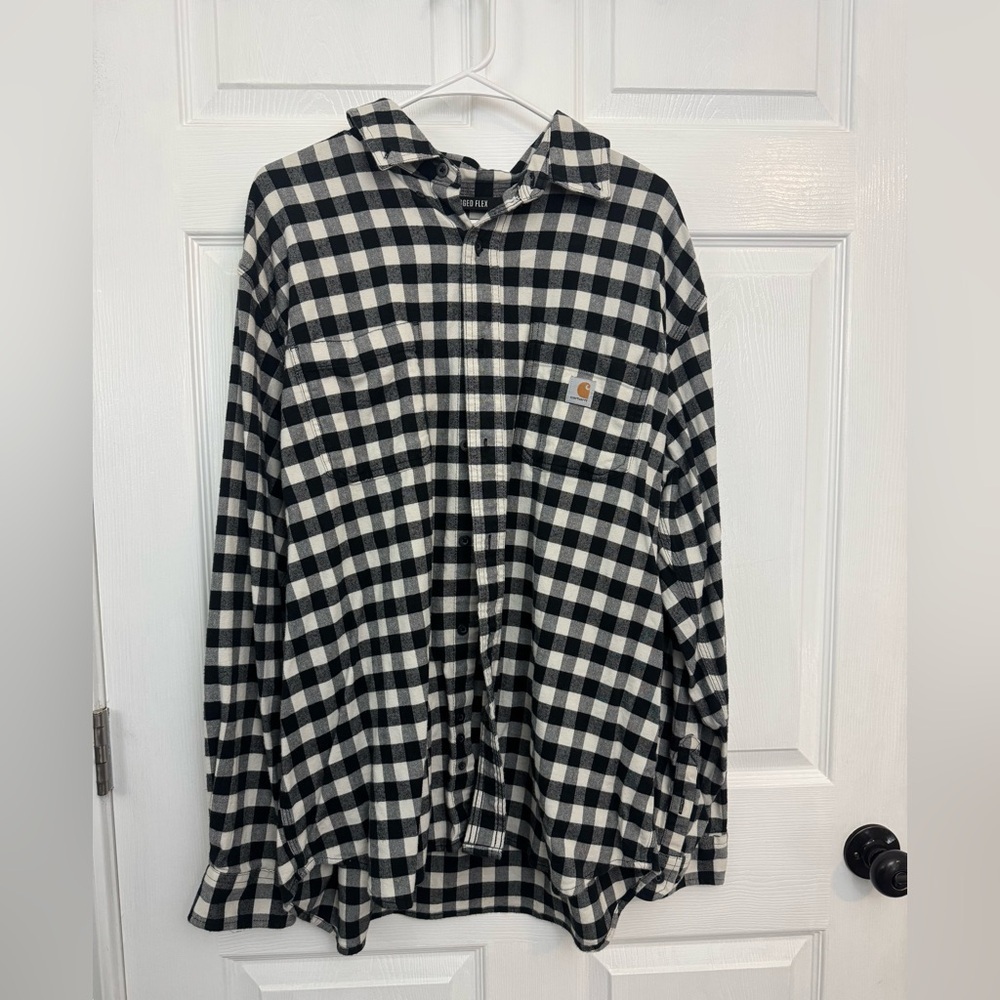 Carhartt Rugged Flex Men's Black and White Plaid Shirt Size XL